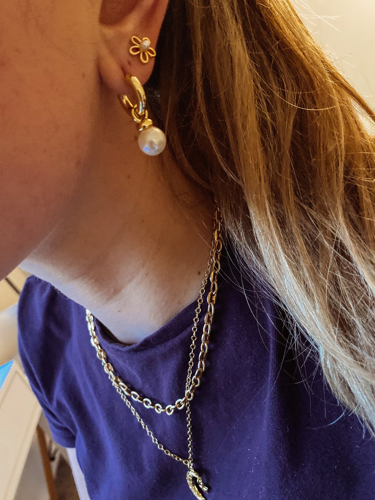 Gold Hoops with Pearl